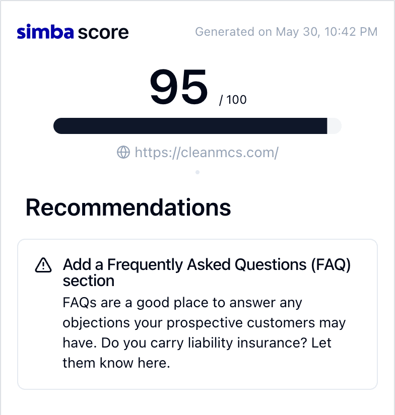 Simba Landing Page Grader Demo