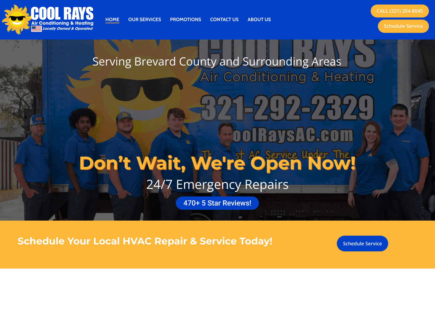 Cool Rays Air Conditioning & Heating website screenshot